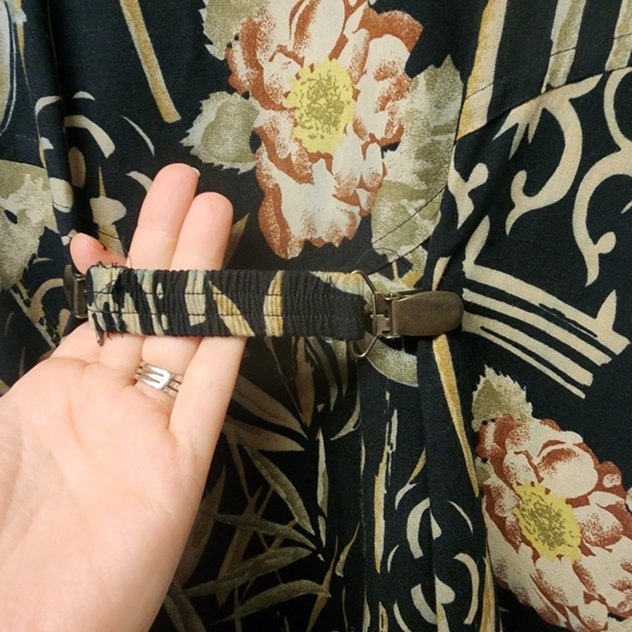 Vintage Jazz II Floral Midi Dress Green Bamboo Print 90s Y2K Short Sleeve Sz M - Picture 6 of 9